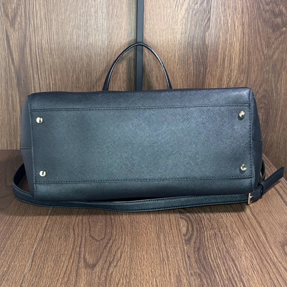 Kate Spade Black Saffiano Leather Zip Top Structured Tote Bag